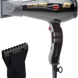 Parlux 3800 Eco Friendly Ionic &z` Ceramic Black Hair Dryer + M Hair Designs Hot Blow Attachment Black (Bundle) – Lightweight, Fast-Drying, Frizz-Control Blow Dryer for Salon-Quality Styling