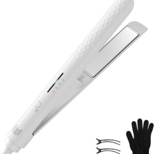 Quico Hair Straightener, 110-240V Global Travel Hair Straighteners for Women, 15s Fast Heating, Professional Negative Ion Flat Iron, Temp Memory, 320℉-450℉, Auto-Off, with Glove and Clips, Gift, White