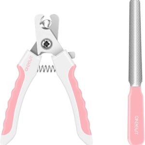 OneCut 4.7" Small Dog & Cat Nail Clipper Stainless Steel Cat Claw Trimmers for Rabbits, Guinea Pigs, Birds, Puppies, Kittens and Small Animals Pet Nail Clipper for Professional and Home Use (Pink)