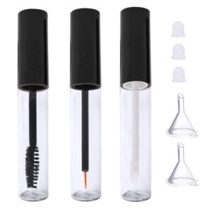 10ml Empty Mascara Tube, Eyeliner Tube and Lip Gloss Tubes, Black Eyelash Cream Container Bottle with Funnels Transfer Pipettes (3pcs)