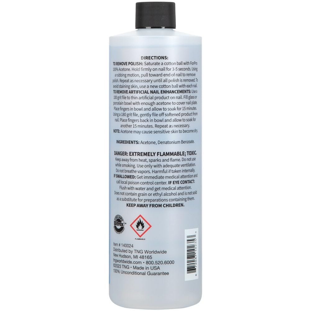 ForPro Professional Collection 100% Pure Acetone, Professional Nail Polish Remover for Natural, Artificial, Acrylic, and Sculptured Nails, Removes Gel Polish, Glue, and Glitter, 16 fl. oz. - Image 2