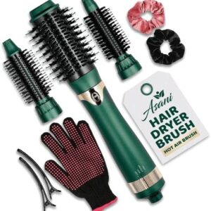 Asani Hot Air Brush - Multipurpose Blow Dryer Brush with Interchangeable Heads, Heated Round Brush for Curling or Straightening, Volumizer and Styling Tool for All Hair Types