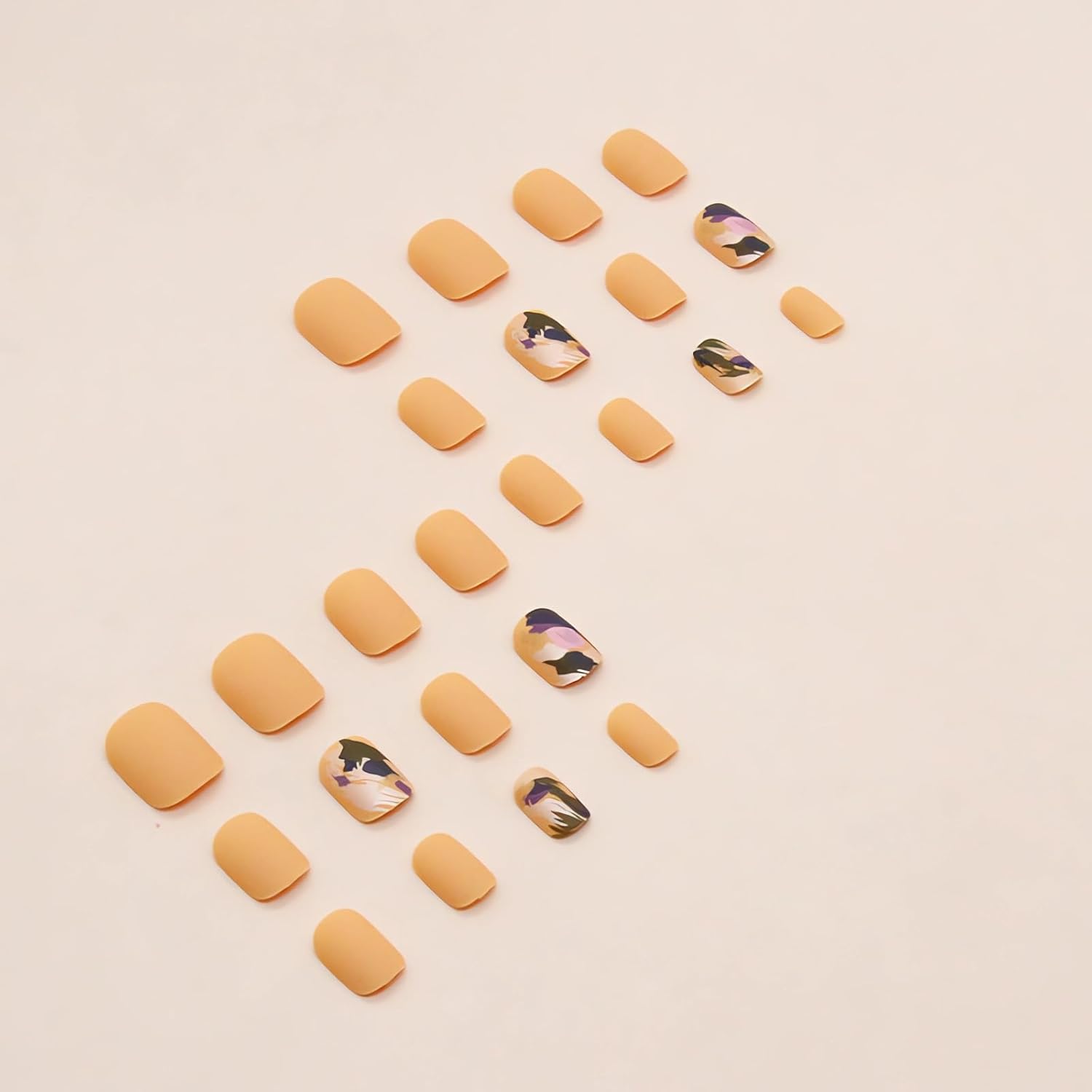 IMSOHOT Short Press on Nails Square Yellow Matte Fake Nails Abstract Graffiti Cute False Nails with Designs Full Cover Glue on Nails Squoval Acrylic Nails 24Pcs - Image 2