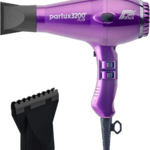 Parlux 3200 Plus Violet Hair Dryer + M Hair Designs Hot Blow Attachment (Bundle) – Professional High-Speed Ionic Blow Dryer for Fast Drying & Frizz-Free Styling