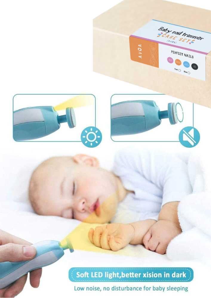 AVOA Electric Baby Nail Trimmer Kit Blue with LED Light Quiet Ergonomic Design - Image 4