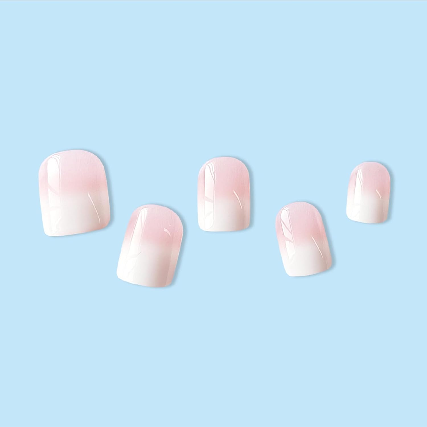 Nails Press ons,White Ombre Short Square Press on Nails Fake Nails Glossy Acrylic Artificial Nails Stick on Nails for Women 24Pcs - Image 6