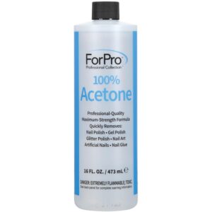 ForPro Professional Collection 100% Pure Acetone, Professional Nail Polish Remover for Natural, Artificial, Acrylic, and Sculptured Nails, Removes Gel Polish, Glue, and Glitter, 16 fl. oz.