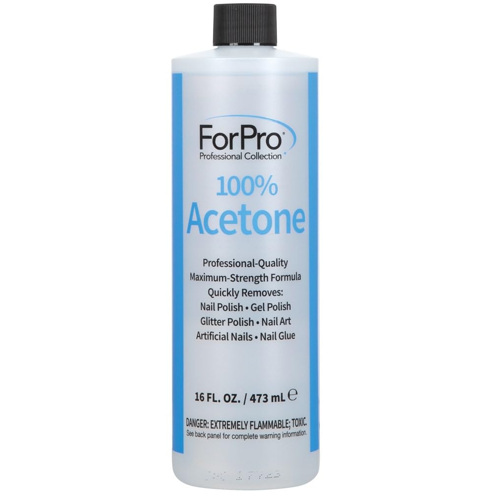 ForPro Professional Collection 100% Pure Acetone, Professional Nail Polish Remover for Natural, Artificial, Acrylic, and Sculptured Nails, Removes Gel Polish, Glue, and Glitter, 16 fl. oz.