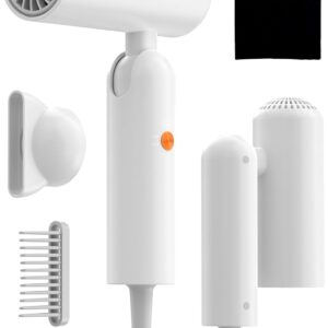 Foldable Hair Dryer for Travel - Global Voltage with Auto-Sensing, 1B Plasma Particles, 200times/s Temp Control, Portable Blow Dryer with Single-Sided Comb, White