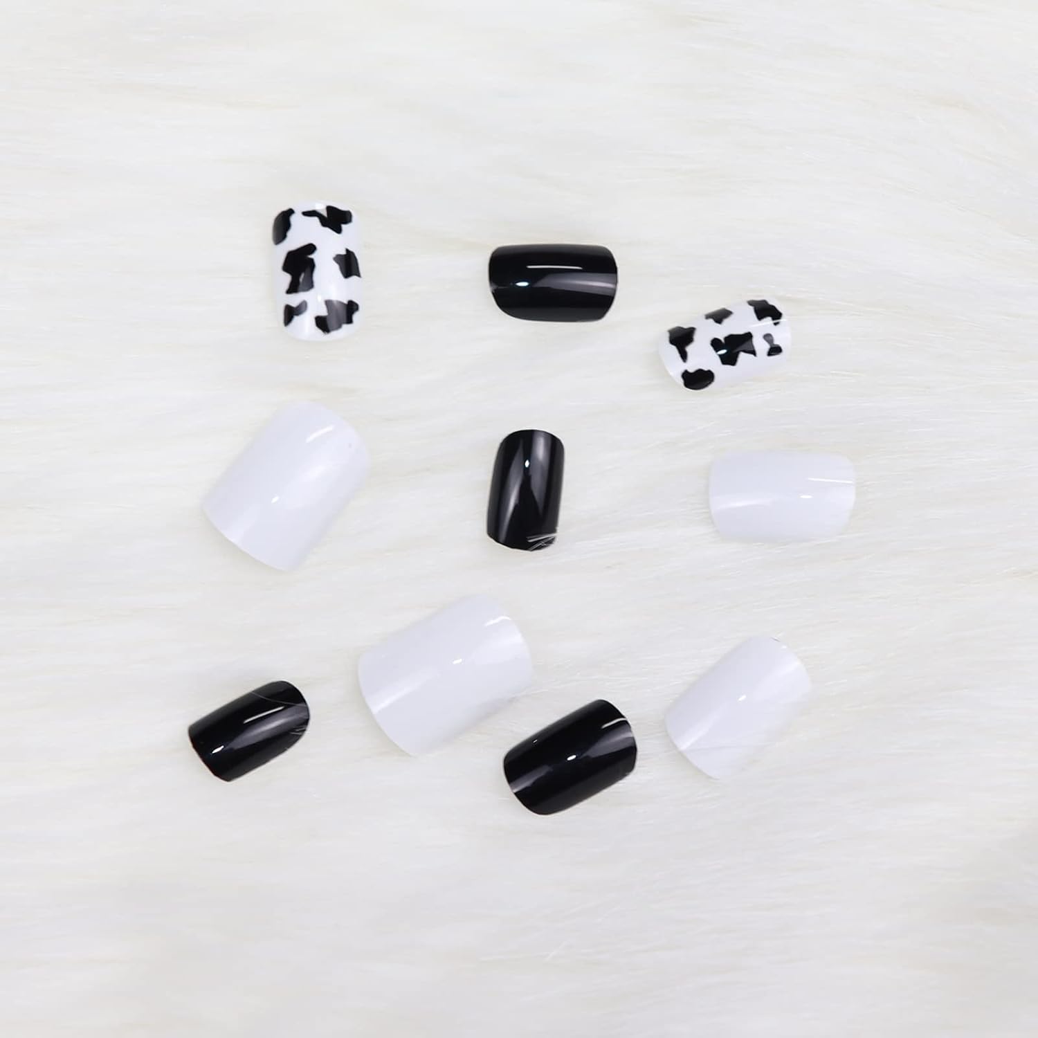 IMSOHOT Glossy Square Press on Nails Short Squoval Cow Print Cute Black False Full Cover Glue on Nails for Women & Girls - Image 3