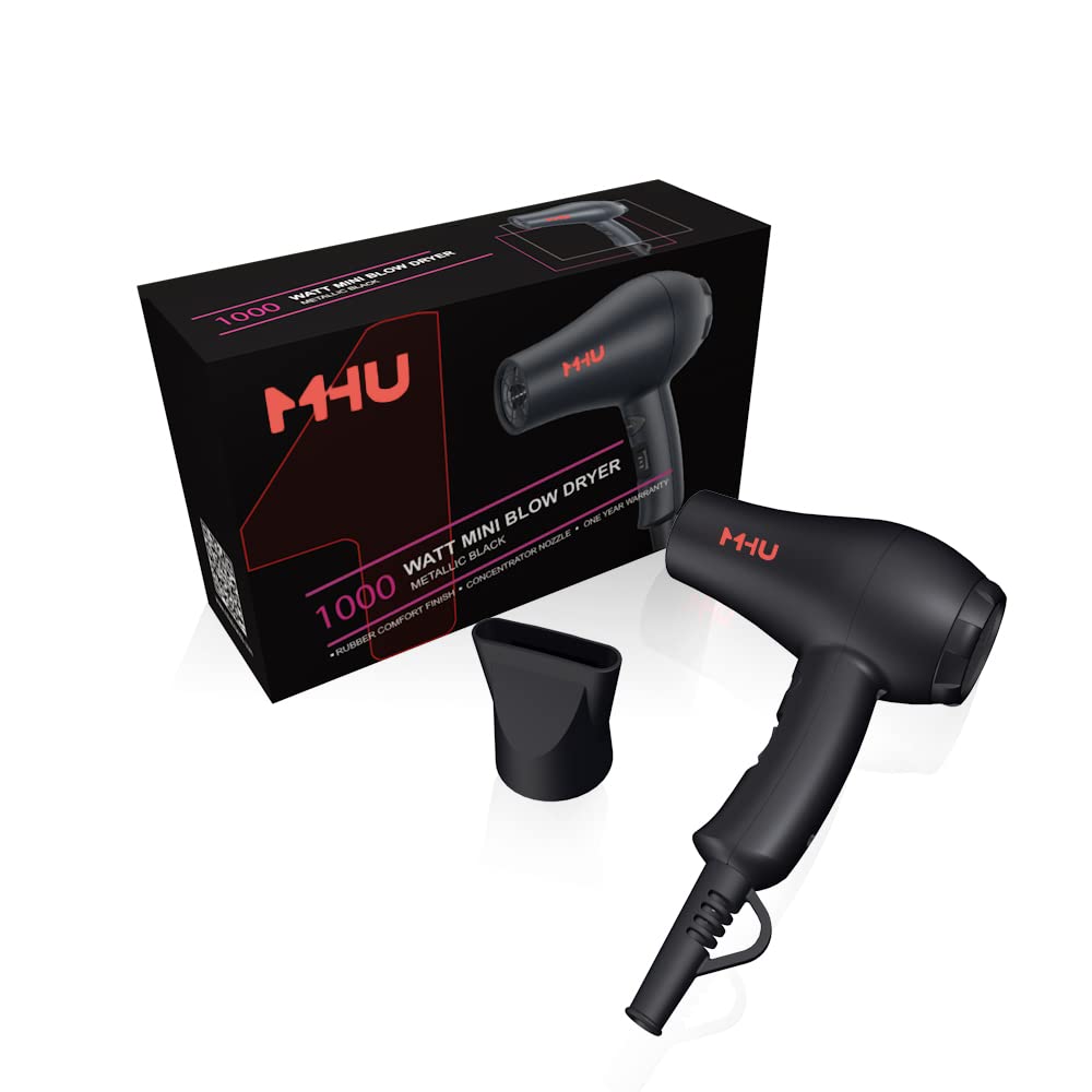 Mini Travel Hair Dryer 1000 Watts for RV & Pouring Art Lightweight Ceramic Ionic Blow Dryer Compact Size Plus Concentrator Black - Image 6