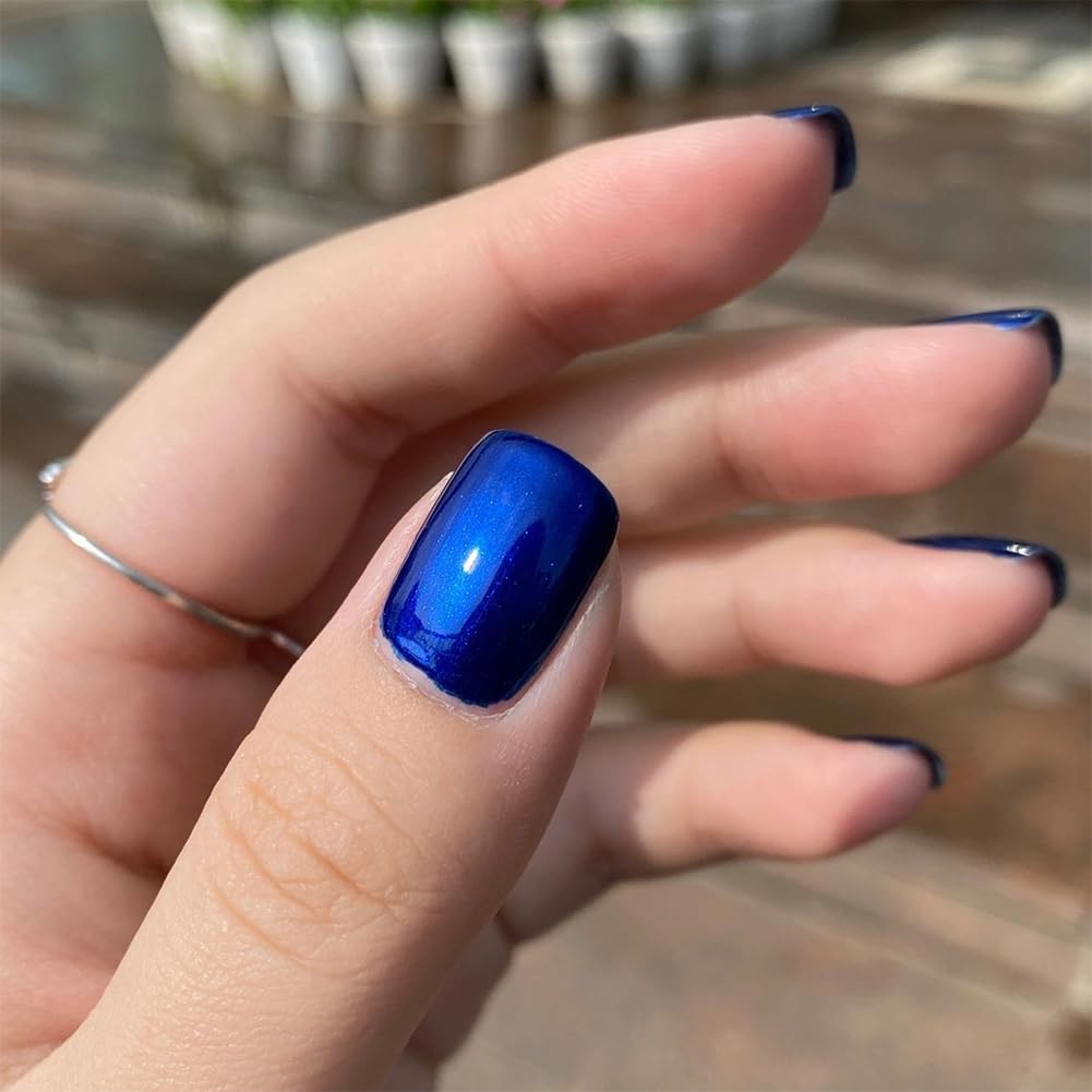 COSMOO Blue Nail Polish, 12ml Quick Dry Nail Lacquer, Super Lustrous Nail Enamel Polish, Shimmer Iridescent Ultrachrome Art Varnish, 0.41 fl oz - Image 2