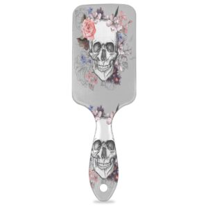 Flower Skull Hair Brush, Day of the Dead Sugar Skull Wet Dry Air Cushion Hair Brush Plastic Detangler Hair Brush for Kids Adults Back To School Gift Women Men