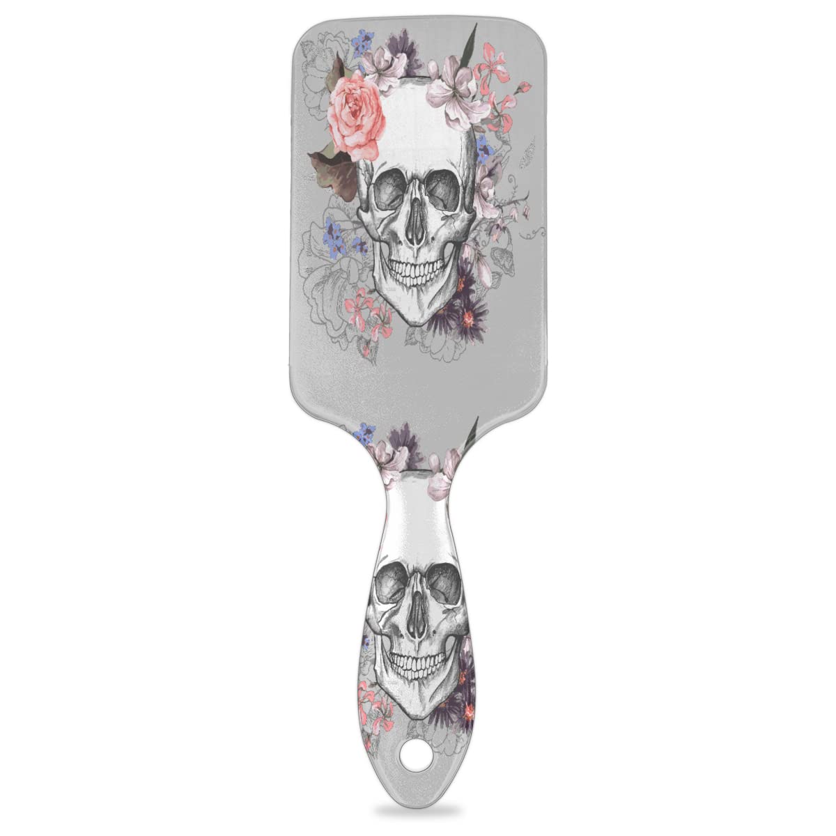Flower Skull Hair Brush, Day of the Dead Sugar Skull Wet Dry Air Cushion Hair Brush Plastic Detangler Hair Brush for Kids Adults Back To School Gift Women Men