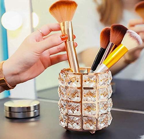 Crystal Makeup Brush Holder Organizer Eyebrow Comb Brushes Pen Pencil Cup Container Cosmetic Storage Organizer,Handcrafted Cosmetics Brushes Cup (Gold) - Image 4