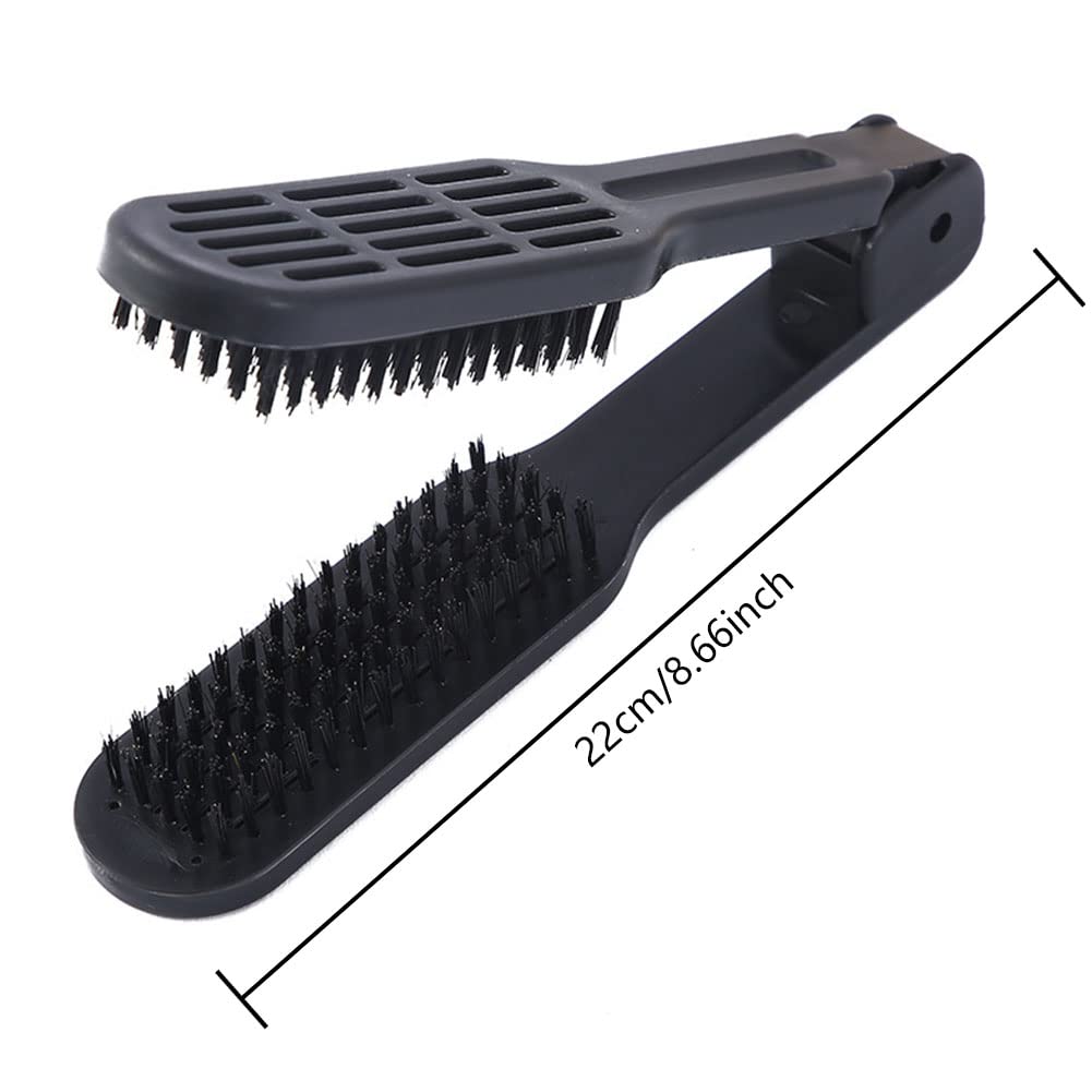 Double Sided Bristle Hair Brush, Hair Straightening Comb, Clamp Hair Brush for Smoothing and Styling, Salon Hairdressing Styling Tool for Women and Men(Black) - Image 2