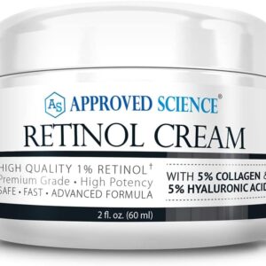 Approved Science Retinol Cream with 1% Retinol, 5% Collagen, and 5% Hyaluronic Acid - Revitalize, Brighten, Firm, and Plump Skin - 2 fl. oz. (60 ml)
