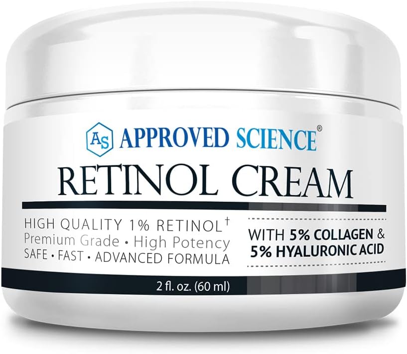 Approved Science Retinol Cream with 1% Retinol, 5% Collagen, and 5% Hyaluronic Acid - Revitalize, Brighten, Firm, and Plump Skin - 2 fl. oz. (60 ml)