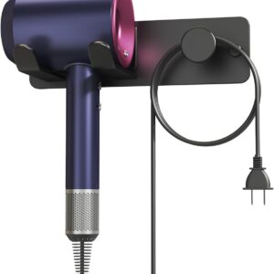 Hair Dryer Holder Wall Mount Matte Black Hair Dryer Holder for Bathroom Cabinet SUS 304 Stainless Steel Blow Dryer Holder Compatible with Dyson Hair Dryers