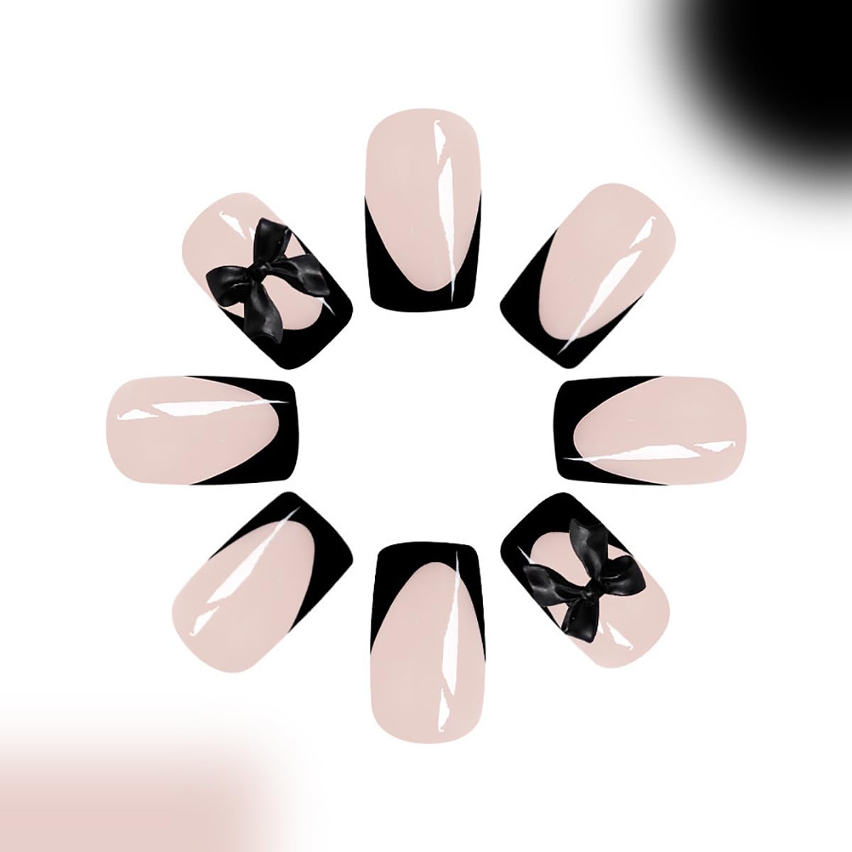 24Pcs Black French Tip Press on Nails Medium Fake Nails Square Shaped Black Bow Glue on Nails Glossy Designs Reusable Artificial Cute Bow False Nails Stick on Nails for Women Girls Acrylic Nails DIY - Image 3