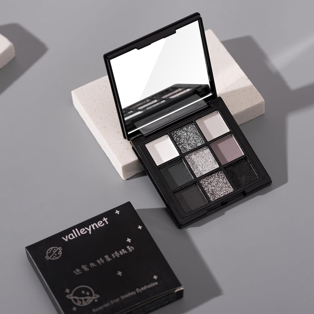 9 Color Smokey Eyeshadow Palette - Highly Pigmented Matte & Glitter Shades, Long-Lasting, Waterproof & Blendable, Black Silver Gray Eyeshadow Set for Sultry Glam (Reversal Star Smokey) - Image 7