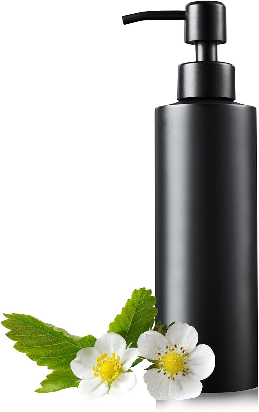 Soap Dispenser, Matte Black with Funnel and Non-Slip Coaster 304 Stainless Steel Metal Pump Hand Sanitizer Bottle for Bathroom, and Kitchen (12oz/350ml)