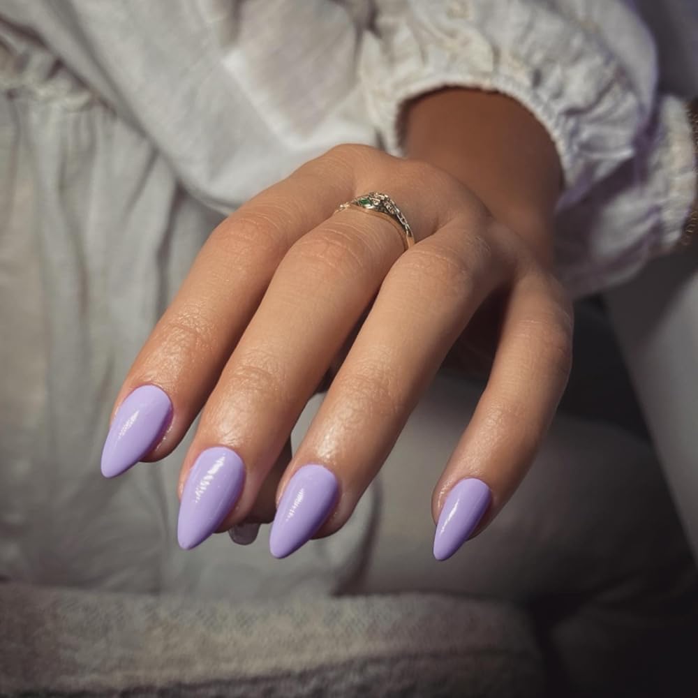 Lilac Nails Press on, Light Purple Press on Nails Short Almond Shaped, SXVME Glue on Nails Short Fake Nails, Best Thick Acrylic False Nails, Glossy Solid Colored Stick on Nails for Women 30Pcs - Image 3