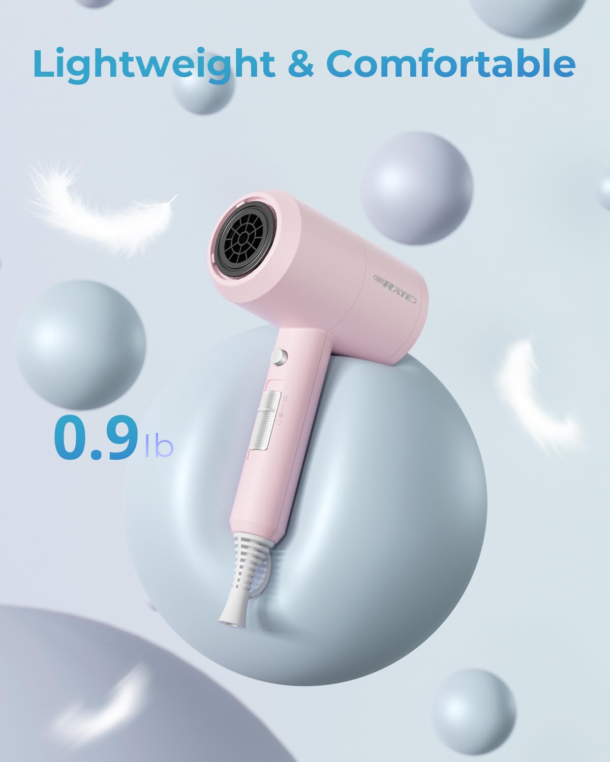 SHRATE Lightweight Ionic Hair Dryer with Diffuser - Powerful 1800W Blow Dryer for Fast Drying - Professional Low Noise Mini Hair Dryer for Travel, Gifts, Hair Styling - Image 3