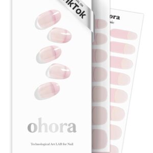 ohora Semi Cured Gel Nail Strips (N Romantic French) - Pink, French, Works with Any UV/LED Lamps, Salon-Quality, Long Lasting, Easy to Apply & Remove - Includes 2 Prep Pads, Nail File & Wooden Stick
