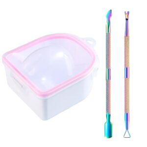 Nail Soaking Bowl, 1PCS Soak Off Gel Polish Dip Powder Remover Manicure Bowl for Hand with Stainless Steel Cuticle Peeler, Cuticle Pusher, Acetone for Acrylic Nail Supplies (Nail Polish Removers Kit1)