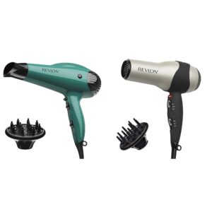 Revlon Volume Booster Hair Dryer | 1875W for Voluminous Lift and Body, (Green) & Turbo Hair Dryer | 1875 Watts of Maximum Shine, Fast Dry (Silver)
