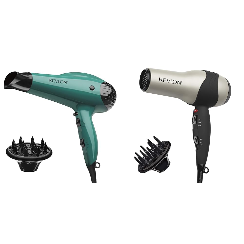 Revlon Volume Booster Hair Dryer | 1875W for Voluminous Lift and Body, (Green) & Turbo Hair Dryer | 1875 Watts of Maximum Shine, Fast Dry (Silver)