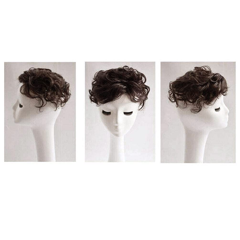Women Short Human Hair Topper Curly Closure Wiglet Hairpiece Clip in Top Hairpiece Natural Weaving bReplacement Hair Topper for Thinning Hair 13x14cm(Dark Brown 6") - Image 8