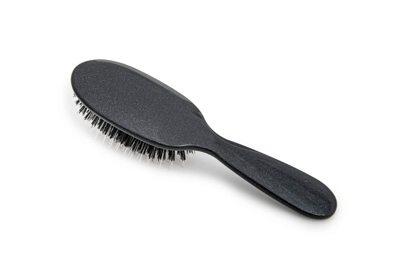 Rock & Ruddle Natural Mixed Boar Bristle Hair Brush for Women and Kids (Small 6.9") - Perfect for Wet or Dry Hair, Detangling Smoothing Blowdrying - Designed & Made in UK - Black Stardust Design