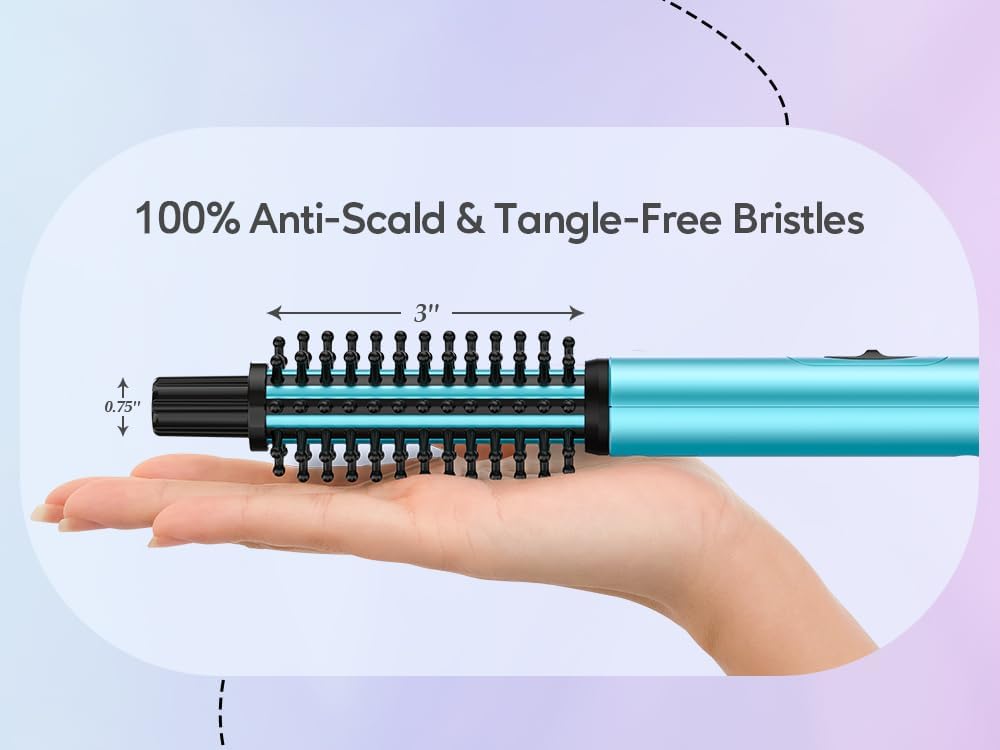 Blue 3/4 Inch Mini Thermal Brush and Curling Iron for Short Hair Travel Size - Image 8