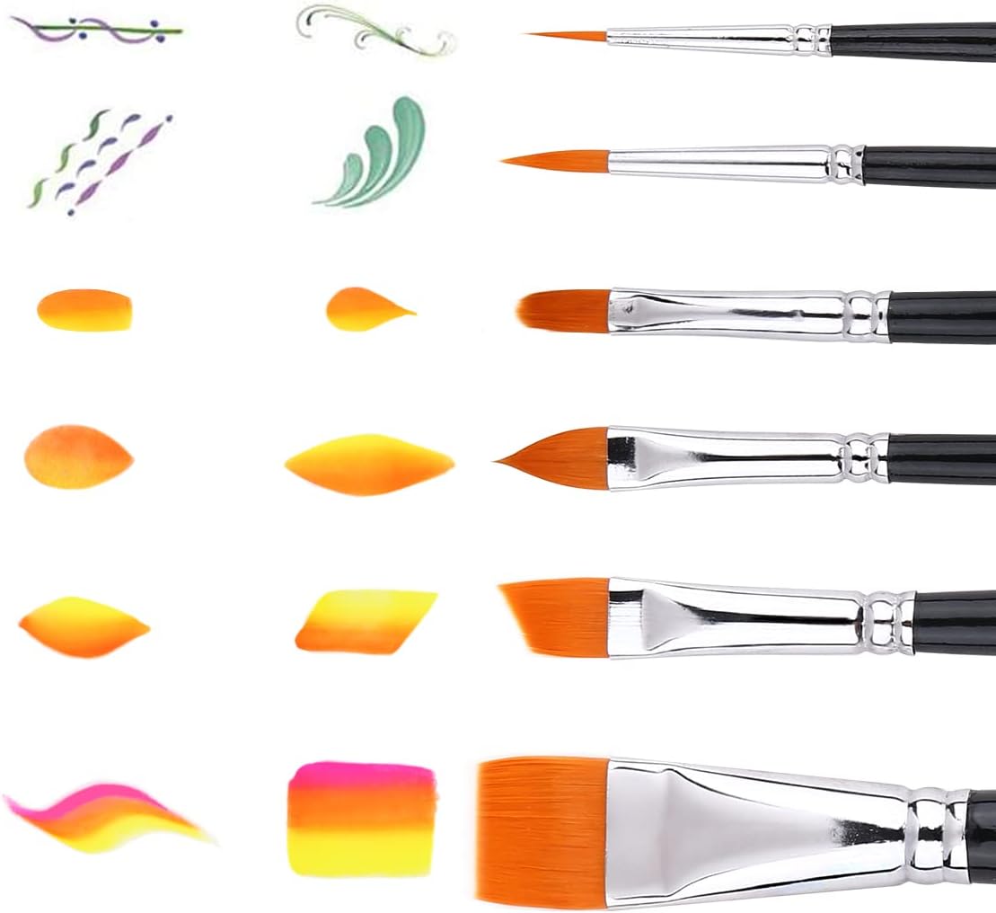 Bowitzki Face Paint Brush Set, 6pcs Artist Brushes for Body Face Painting,Acrylic Painting Watercolor Oil Gouache - Image 5