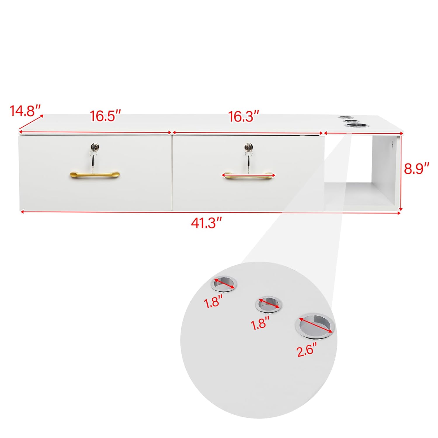 Wall Mount Styling Station,Hair Barber Salon Station,Beauty Spa Furniture Salon Equipment with 2 Drawers & 3 Hair Dryer Holes, Floating Makeup Vanity for Beauty Salon Barber Shop,Home & Bathroom,White - Image 2