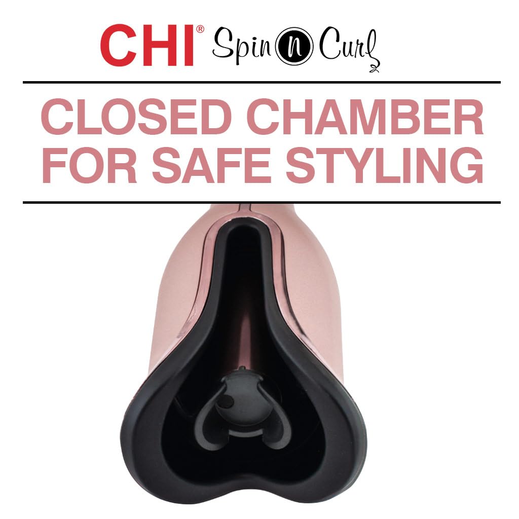 CHI Spin N Curl, Curling Iron For Healthy & Shiny Effortless Curls & Waves, Provides Preset Temperature Settings For Each Hair Texture, Rose Gold - Image 3