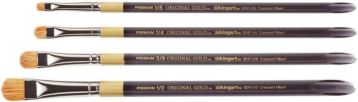 KINGART B-095 Premium 4 pc Original Gold Artist Brush Set Synthetic Bristles Short Handle 4 Sizes - Image 3