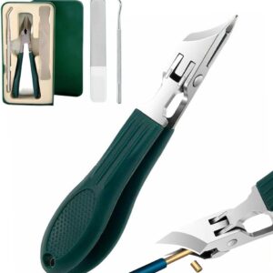 Wide Jaw Opening Anti-Splash Slanted Nail Clipper, Ultra Sharp Heavy Duty Stainless Steel Eagle Beak Beveled Nail Clippers for Ingrown Toenail Fingernail (Green)