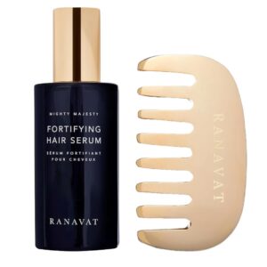 RANAVAT Mighty Majesty Fortifying Hair Serum & Kansa Hair Comb Duo - Haircare Bundle with Hair Oil Serum for Hydration with Jasmine and Amla & Kansa Metal Comb for Massages and Detoxifying (2 pc)