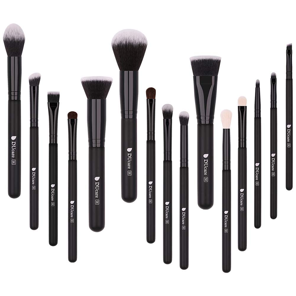 DUcare Makeup Brushes 15Pcs Premium Synthetic Kabuki Makeup Brush Set, Professional Foundation Concealers Powder Blush Blending Face Eye Shadows Black Brush Sets - Image 6