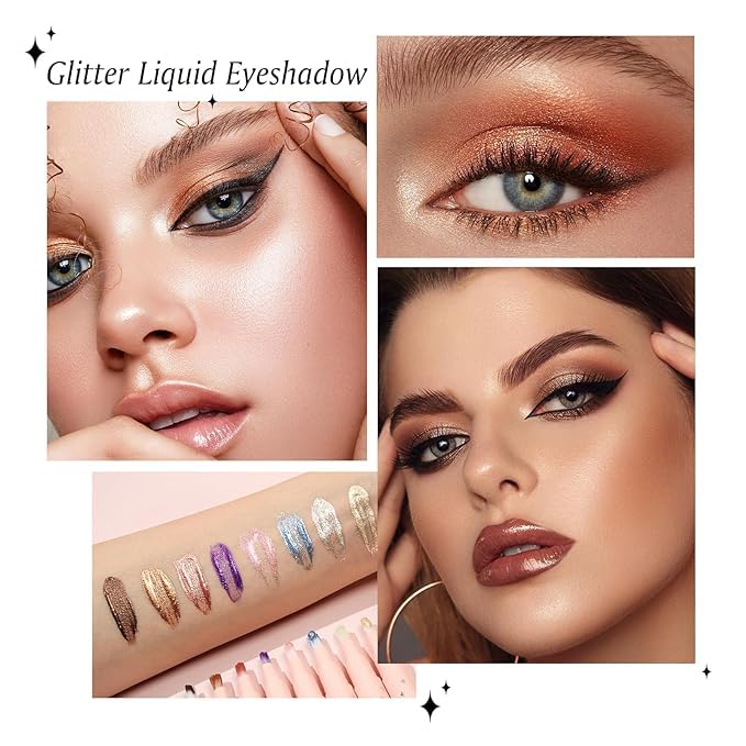 8 Colors Liquid Glitter Eyeshadow Set,Liquid Glitter Eyeshadow, Long Lasting, Quick-Drying, Gel-Based Formula, Creates High-Impact, Multi-Dimensional Eye Looks (set 1) - Image 7