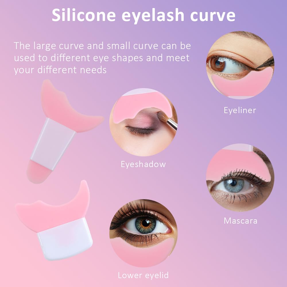 Eyeliner Stencils, 5Pcs Eyeliner Brush Set, Reusable Eyeliner Tool for Eyes Wing, Multifunctional Silicone Eyeliner Aid Mascara Shield, Beginners Friendly (Pink) - Image 2