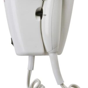 Jerdon Wall-Mount Hair Dryer - White Plug-in Hotel Style with 32 Power Cord - Wall Mounted JWM8C