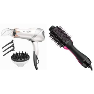 Revlon 1875W Infrared Hair Dryer & One-Step Volumizer Hot Air Brush Bundle, Black, 1 Count Each