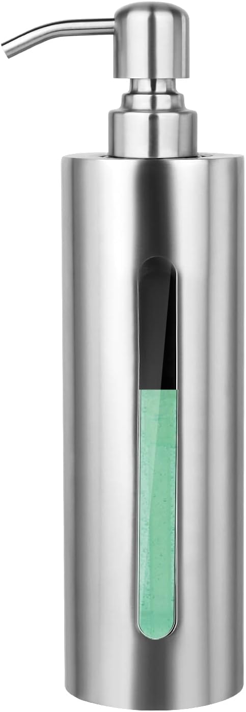 Stainless Steel Soap Dispenser, 7Oz Slim Rust Proof Liquid Soap Dispenser for Kitchen & Bathroom - Refillable Brushed Nickel Dispenser for Essential Oils and Shampoo