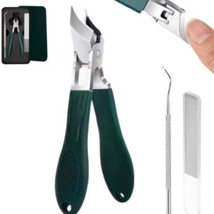 Splashproof 25° Beveled Edge Nail Clippers 3-Piece Set, 2025 New Wide Jaw Opening Anti-Splash Slanted Nail Clipper, Long Handle Slanted Nail Clippers for Women and Men (Green)