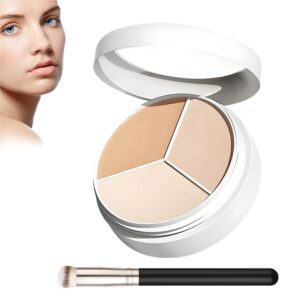 Tricolor Concealer, 2025 New Tri Color Face Makeup Concealers with Brush, Mini Portable Tricolor Concealer Pot for Mature,Light,Medium,Skin (White, 1 Pcs)