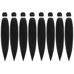 Pre-stretched Braiding Hair - 24 Inch 8 Packs Natural Black Long Braiding Hair For Twist or Box Braids, Yaki Texture Hot Water Setting Synthetic Crochet Hair Extensions (24 Inch, 1B-8P)